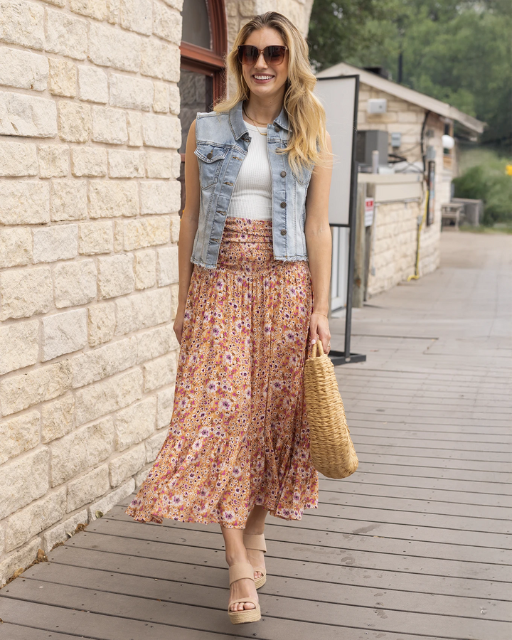 Grace and Lace Convertible Floral Maxi Skirt in Golden Floral