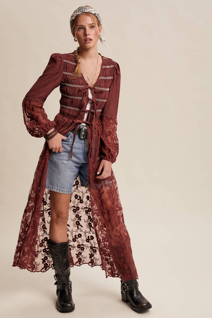 Prairie Romance Lace-Up Maxi Duster
