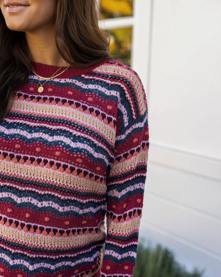 Pointelle Striped Sweater in Multi Jewel