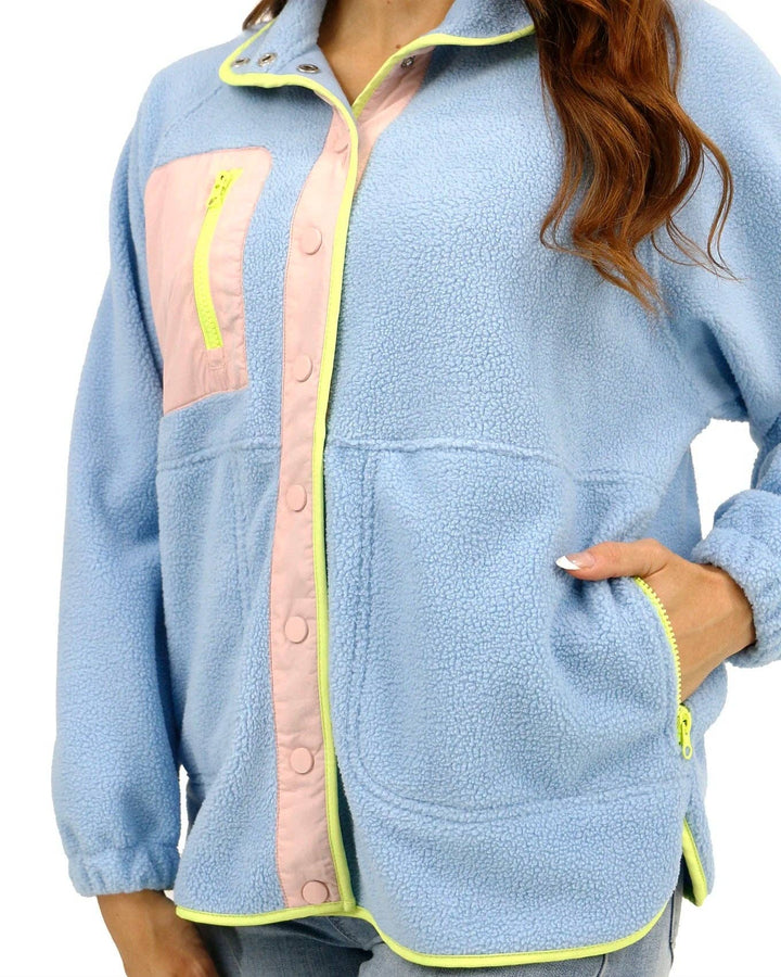 Colorblock Fleece Jacket in Blue-Blush