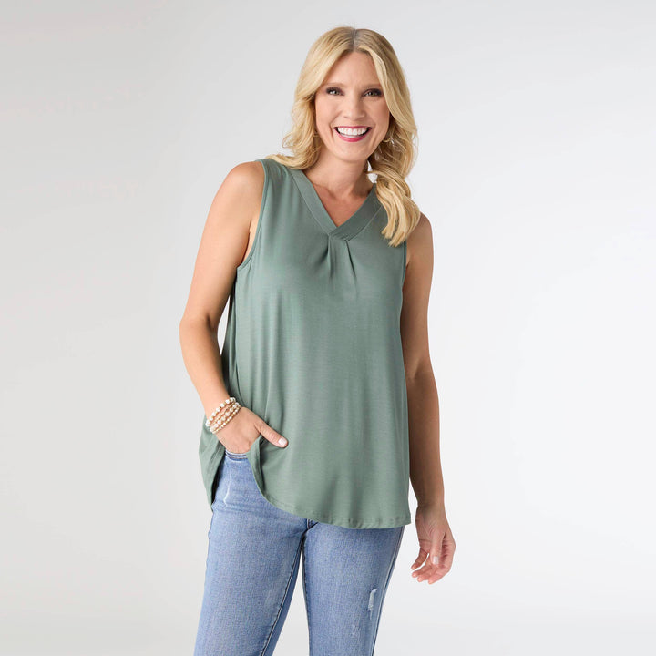 Erin Pleat Back V-Neck Tank - IN 3 COLORS!!