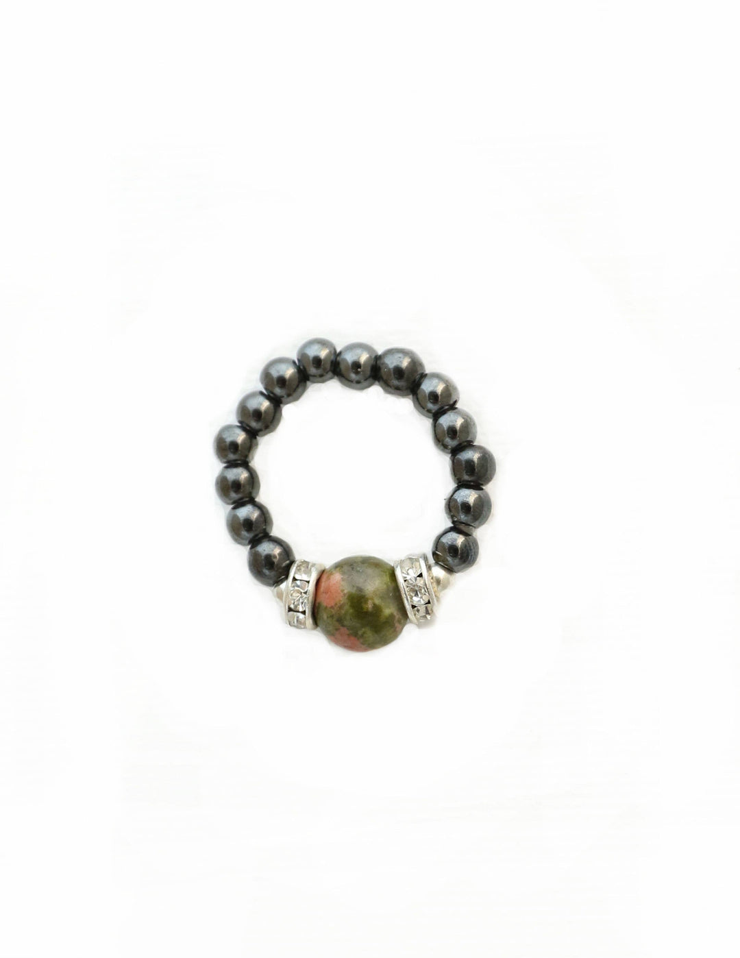 Unakite & black magnetic hematite ring