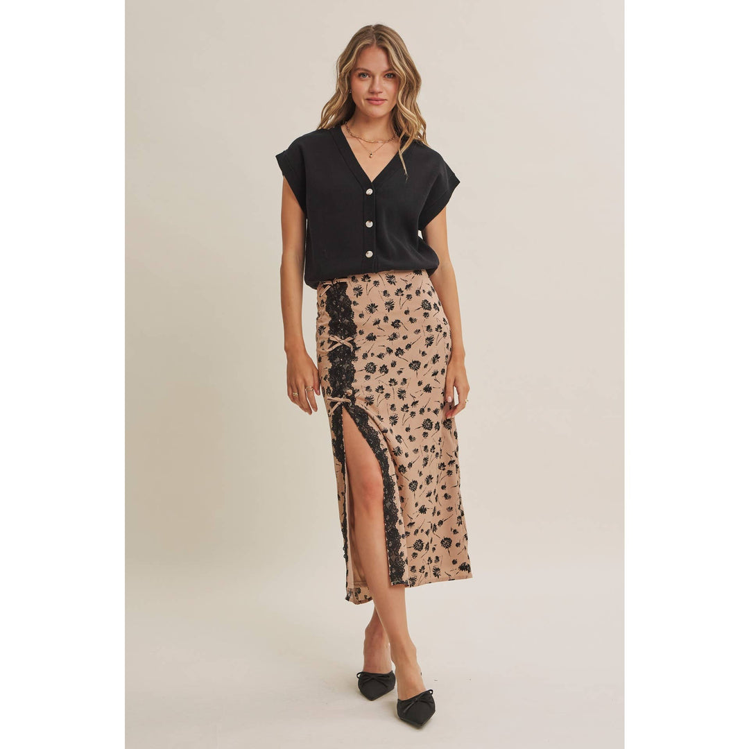 Midnight in Paris Floral Lace Midi Skirt