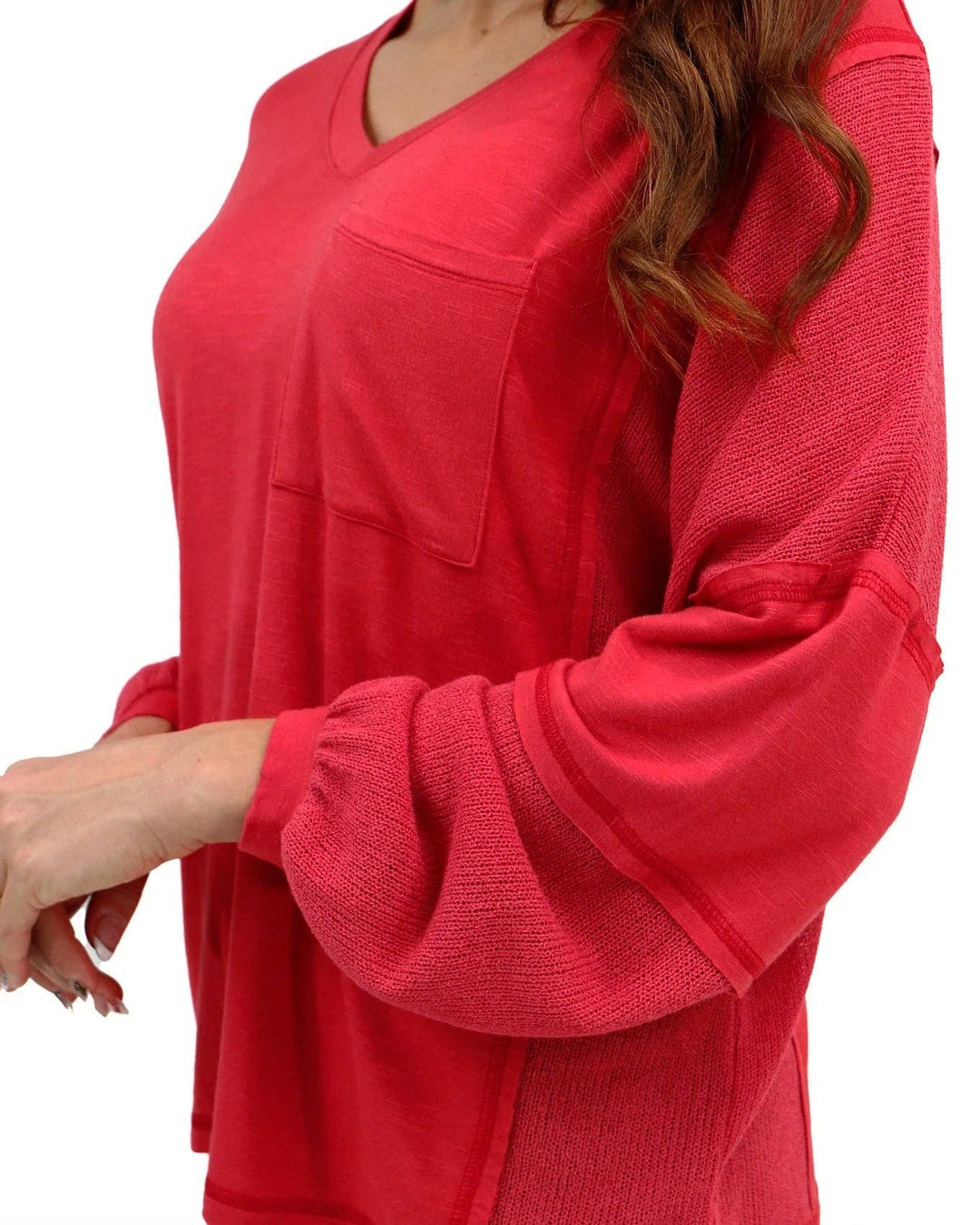 Dolman Sleeve Boho V-Neck Top in Poppy