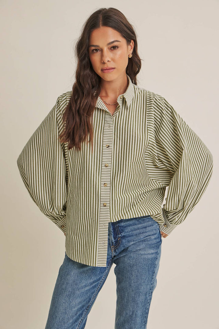Between the Lines Button-Up - Brick Red