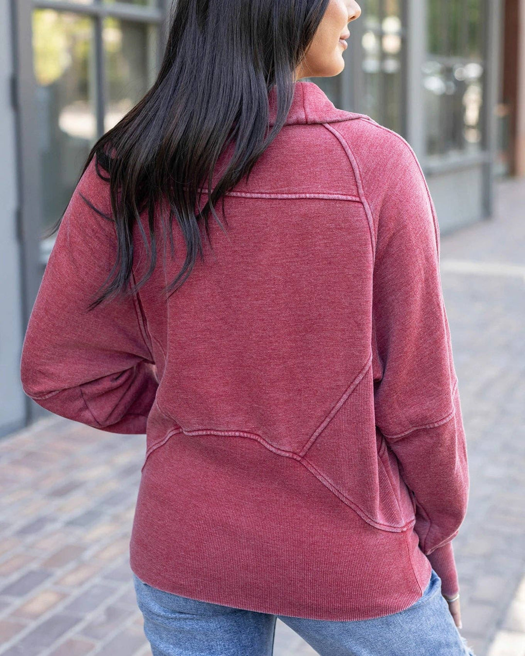 Grace and Lace Vintage Washed Zip Up Sweatshirt in Washed Red