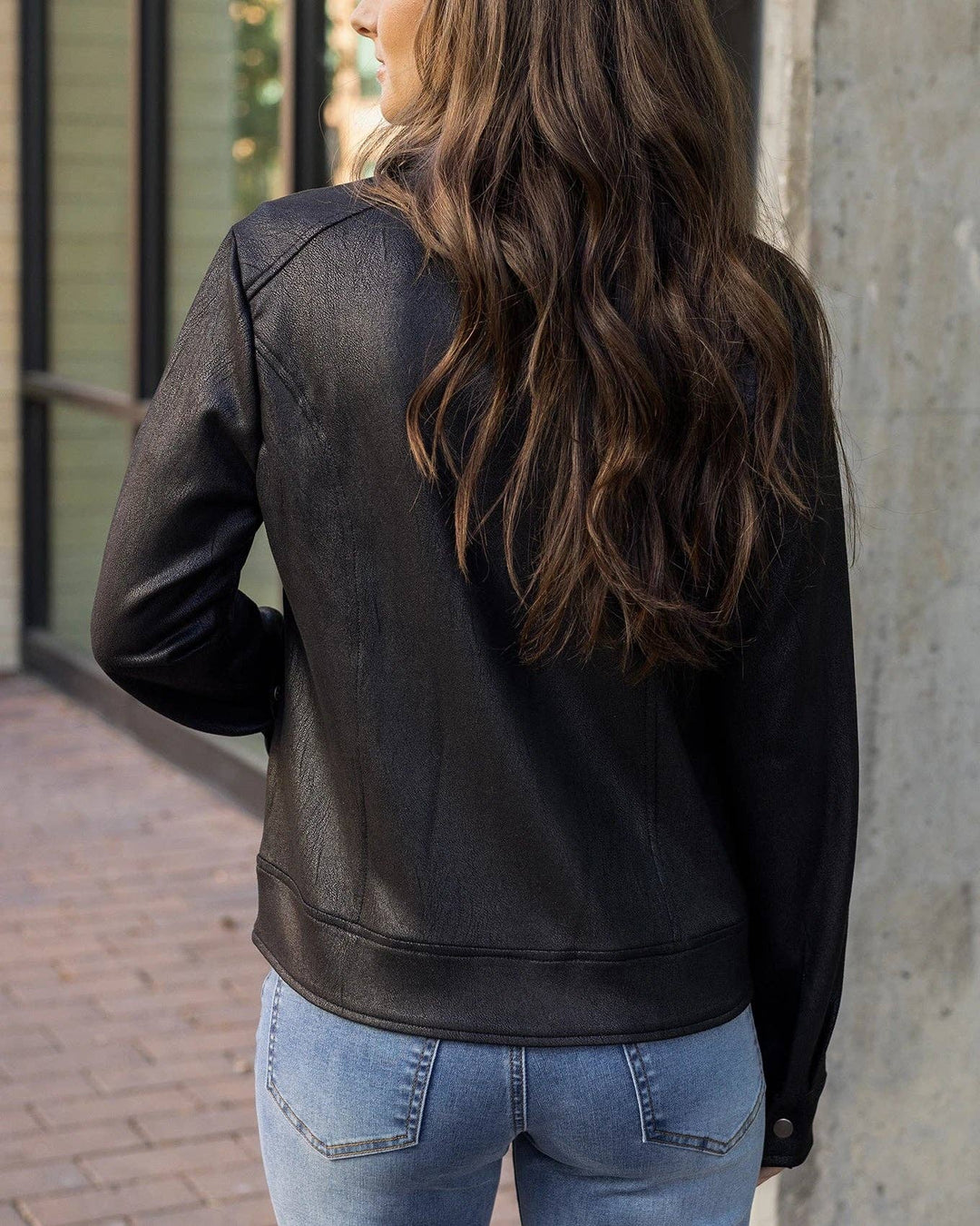 Lightweight Faux Leather Jacket in Black