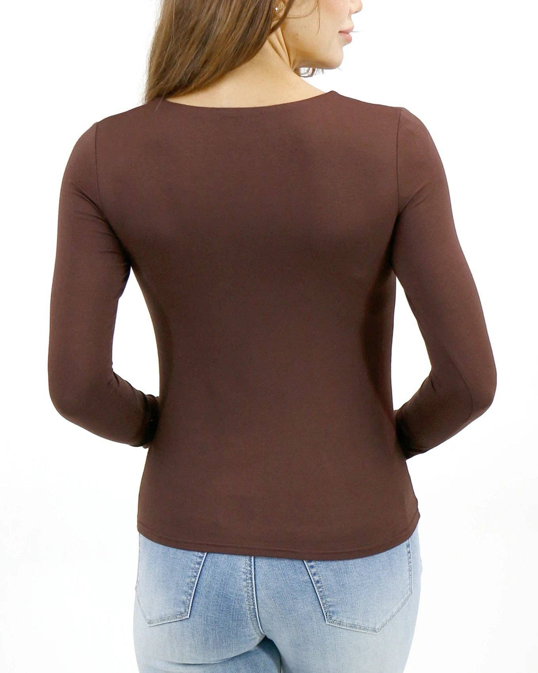 Modal V-Neck Long Sleeve Tee in Brown