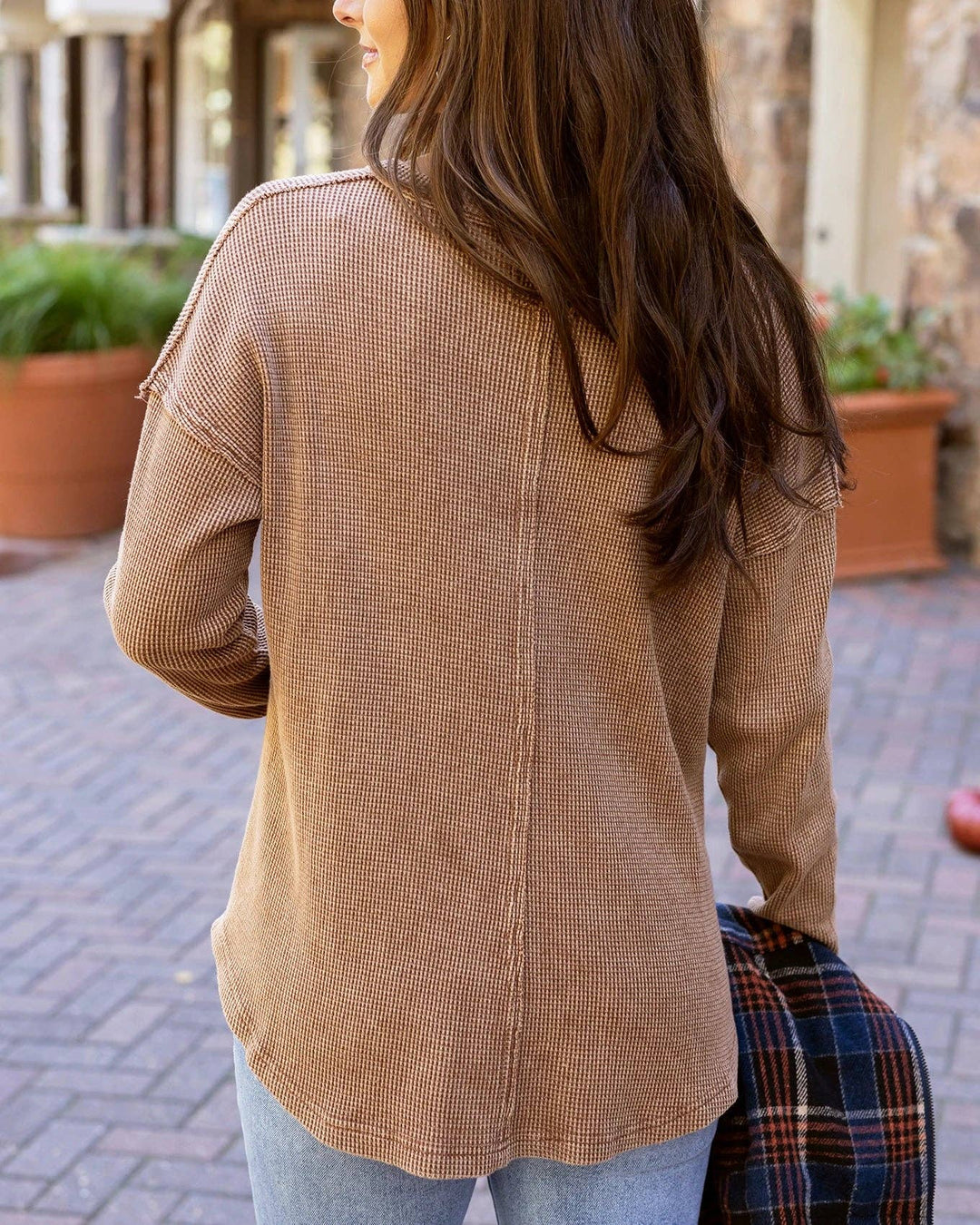 Mineral Washed Waffle Henley in Copper