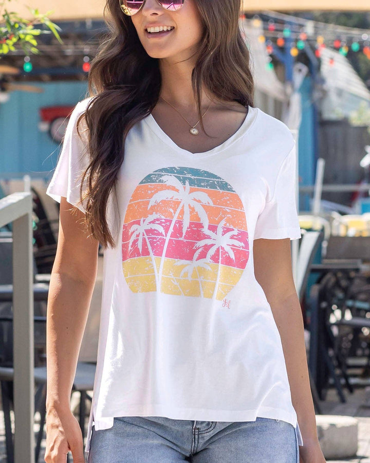 VIP Favorite V-Neck Graphic Tee - Palm Trees