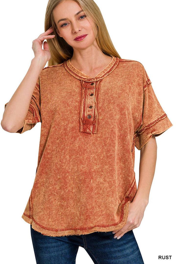 Weekend Vibes Washed Raw Edge Top