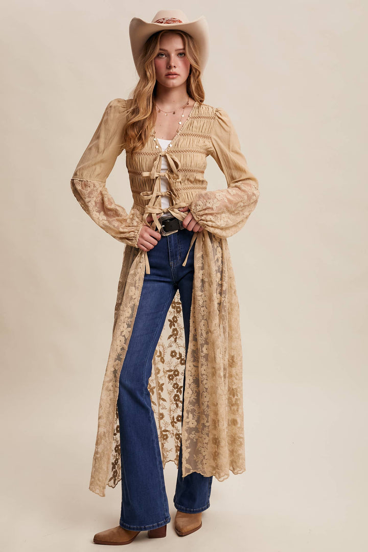 Prairie Romance Lace-Up Maxi Duster