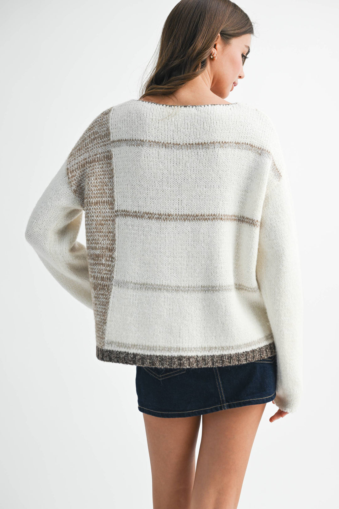Mona Knit Stripe Pullover Sweater - White/Oat