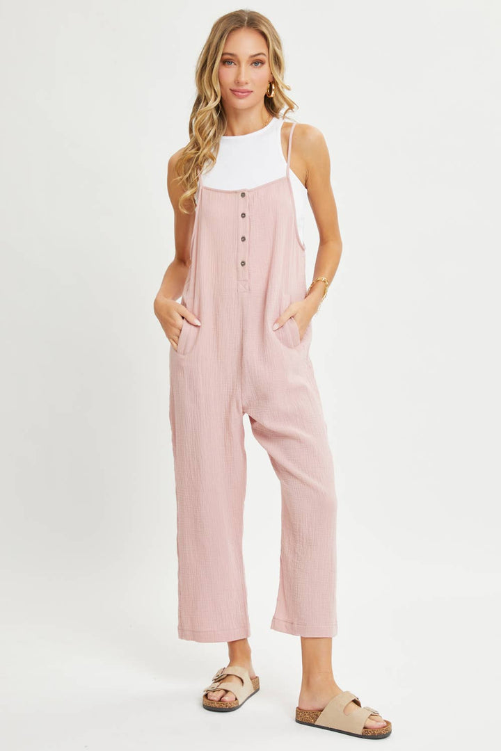 COTTON GAUZE SLEEVELESS JUMPSUIT