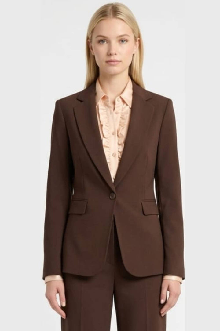 Zac & Rachel Notched Lapel Single Button Blazer - Chocolate
