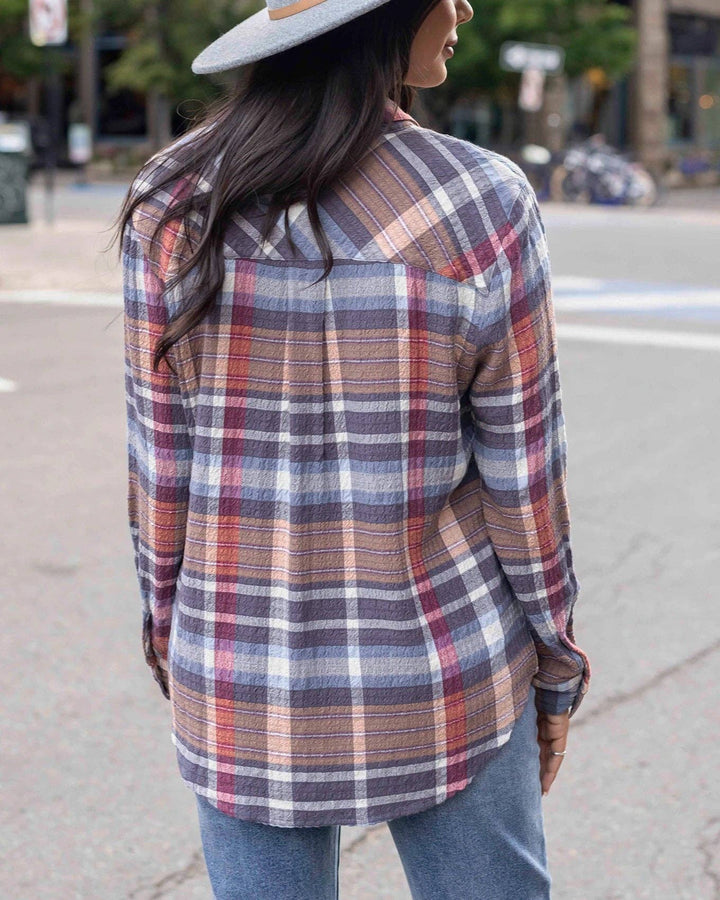 Favorite Button Up Top in Navy Plaid