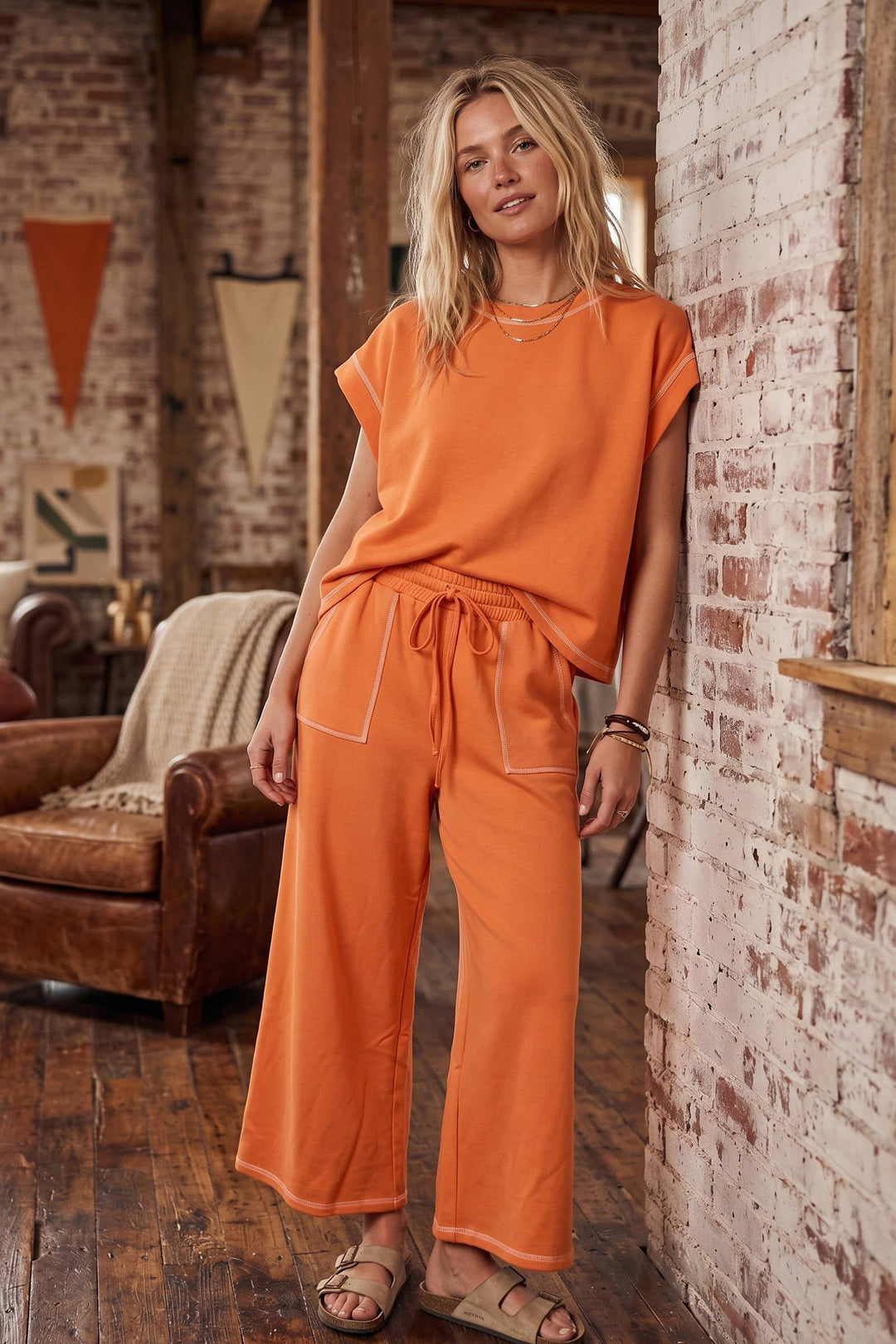 Scuba Contrast Stitch Lounge Set - Black