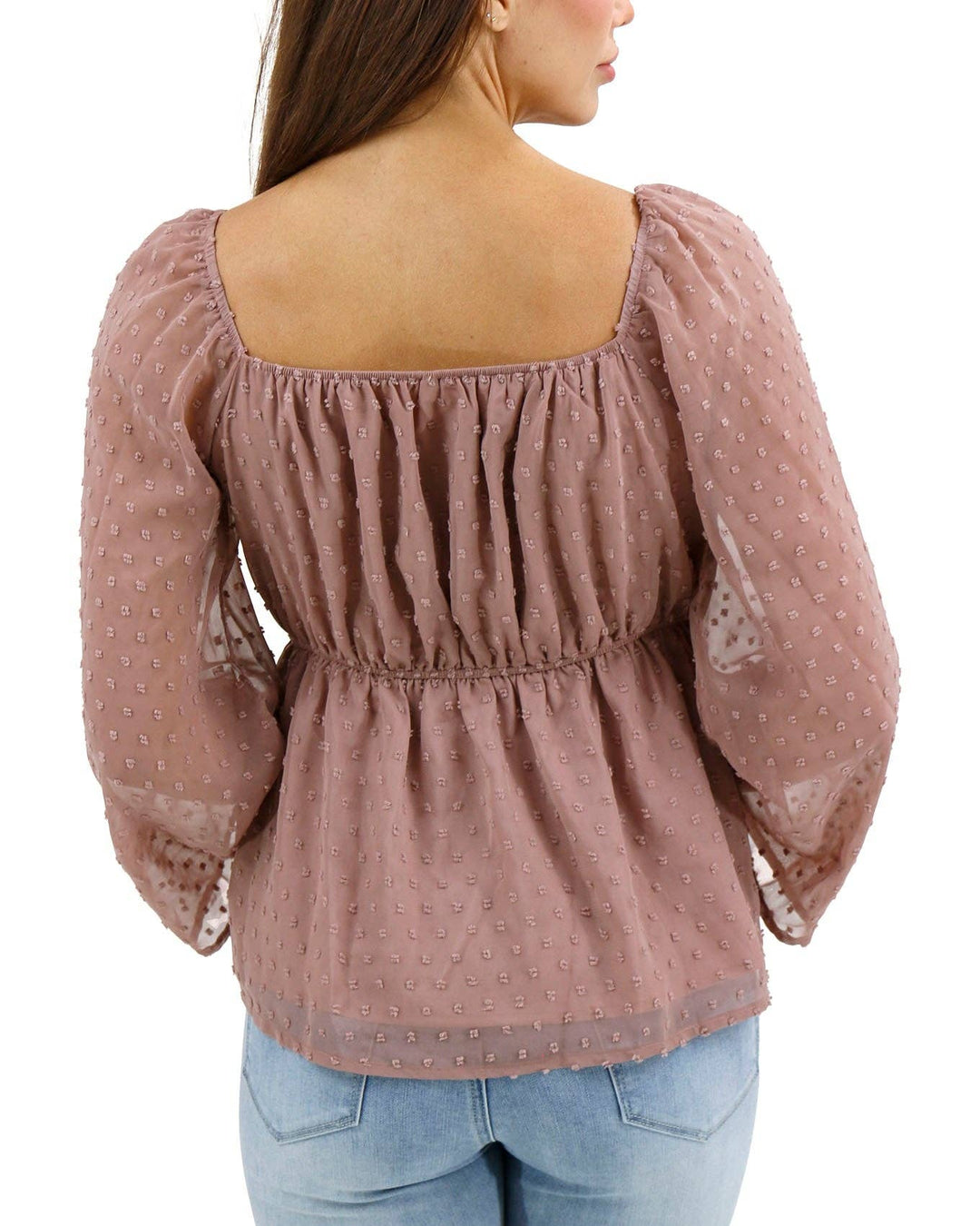 Dobby Dot Peplum Top In Rose Dust