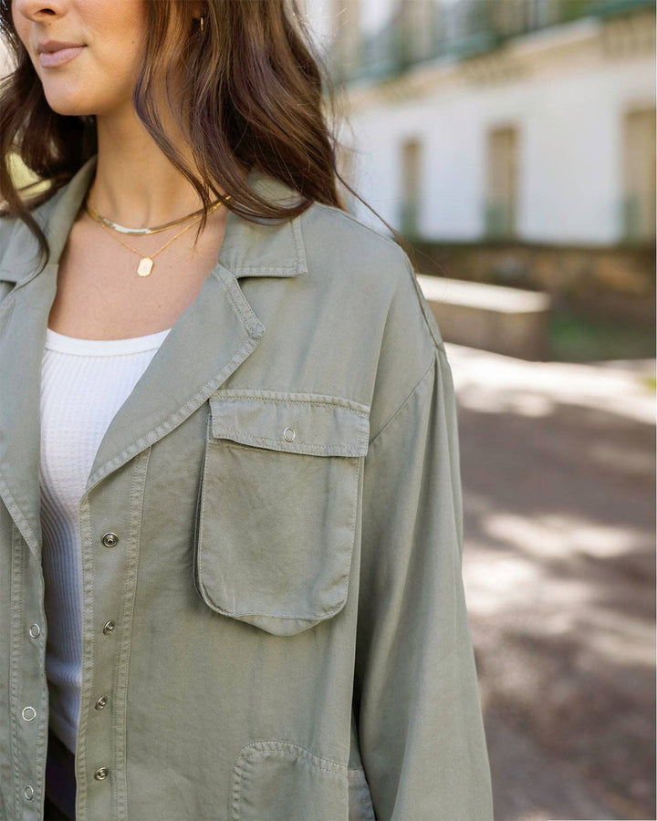 Grace and Lace Tencel™ Lyocell Utility Shirt Jacket in Sage