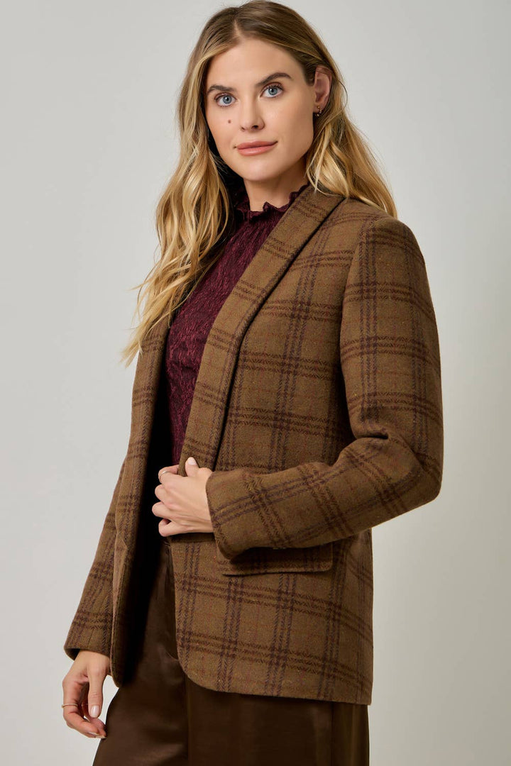 Autumn in Oxford Wool-Blend Plaid Blazer