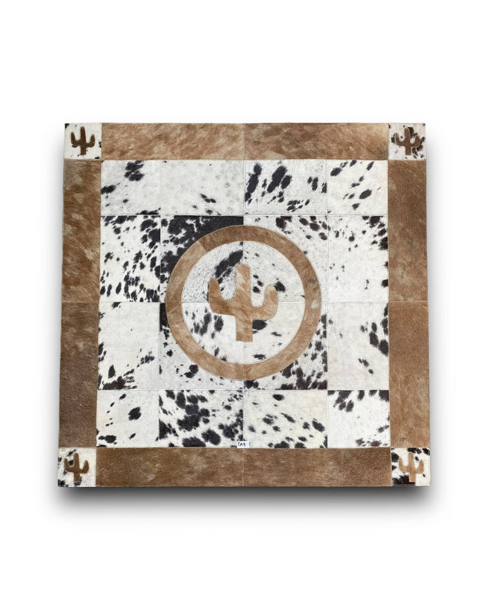 Cactus Patchwork Genuine Cowhide Square Rug