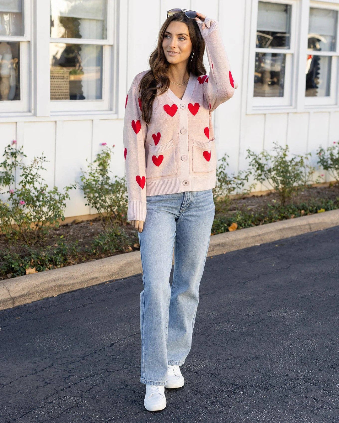 Knit Heart Cardigan in Cream