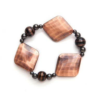 Black Magnetic Stretch With Copper-colored Beads Bracelet