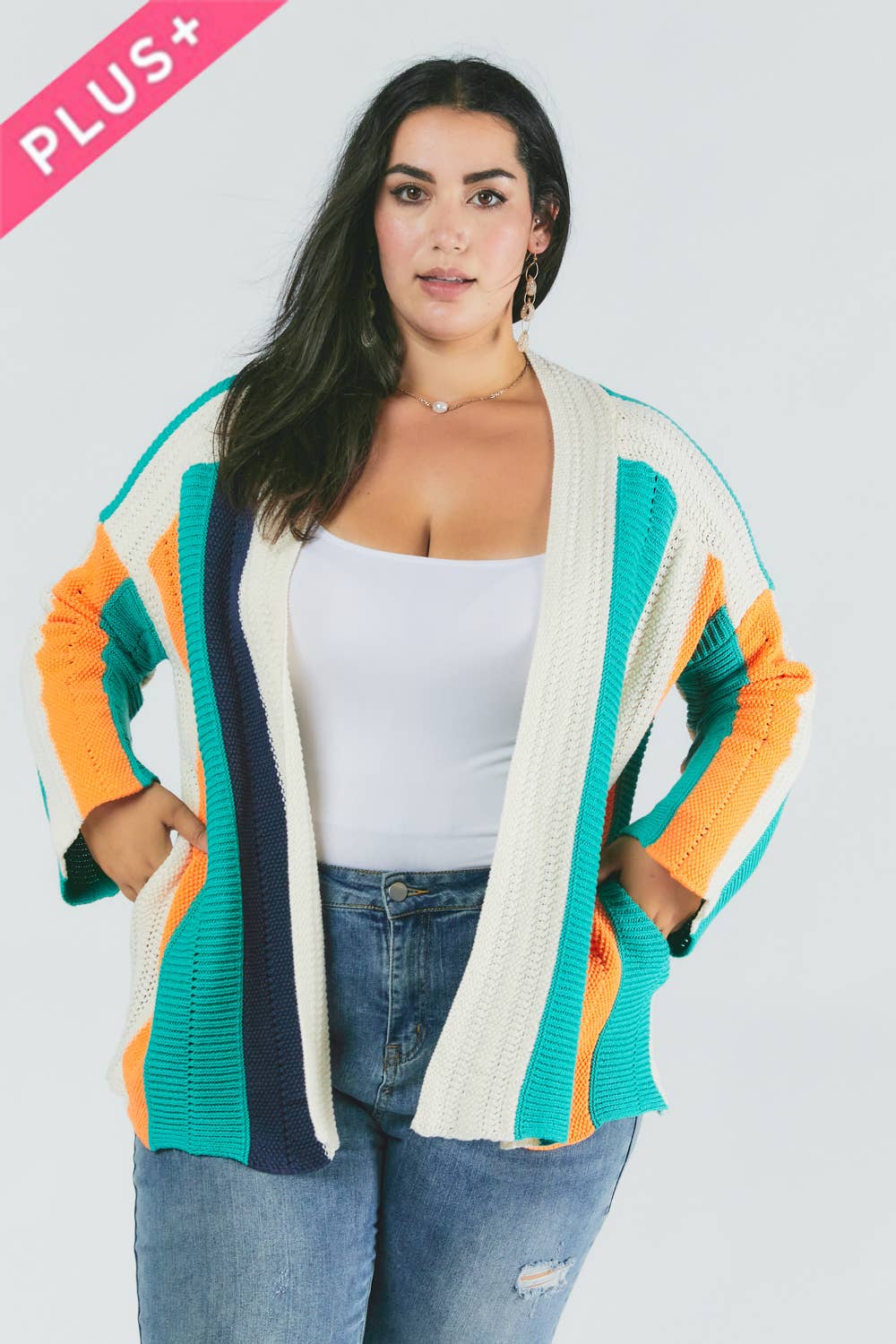 PLUS COLOR BLOCK LONG SLEEVE CARDIGAN