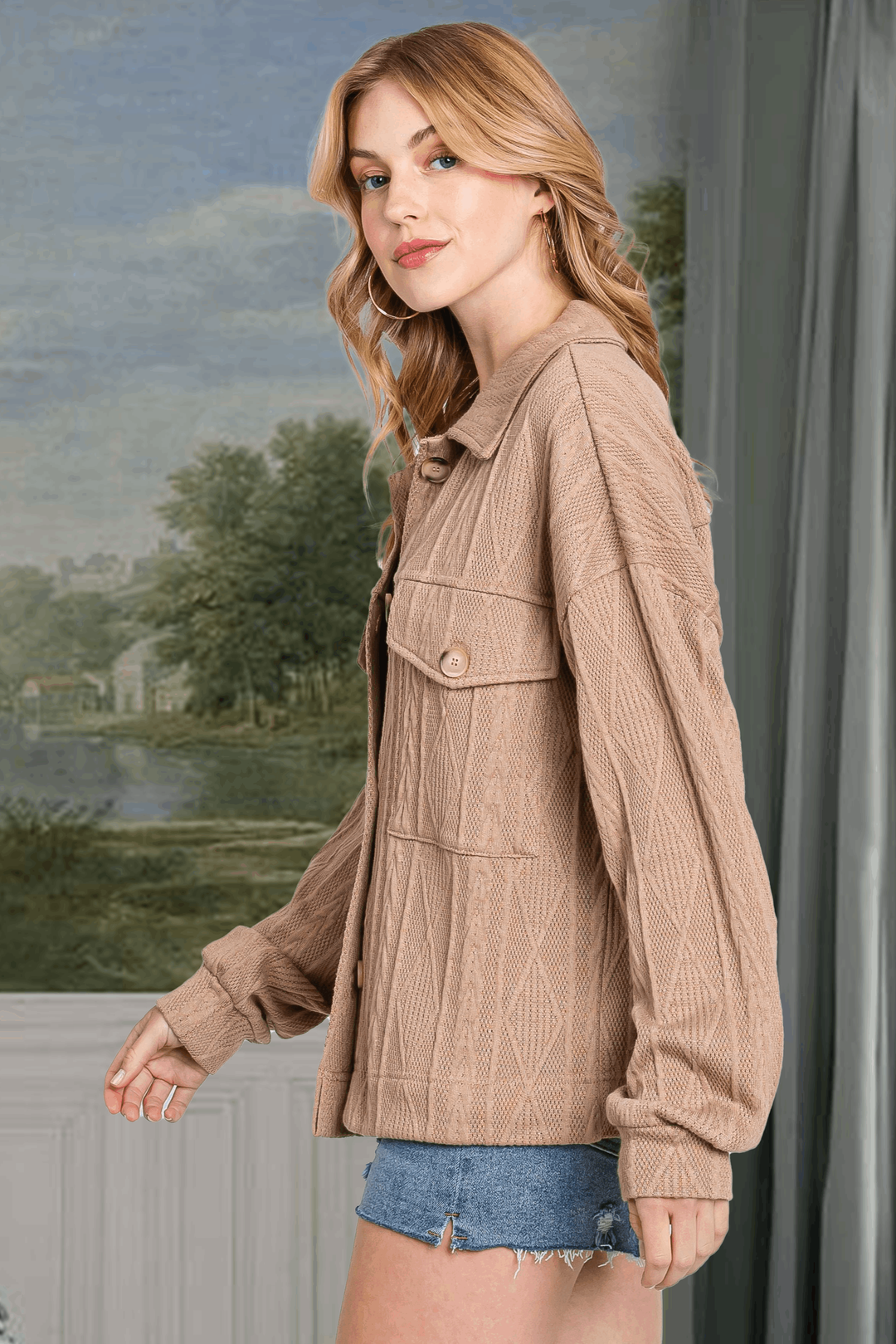 Textured Relaxed Shacket - Mocha
