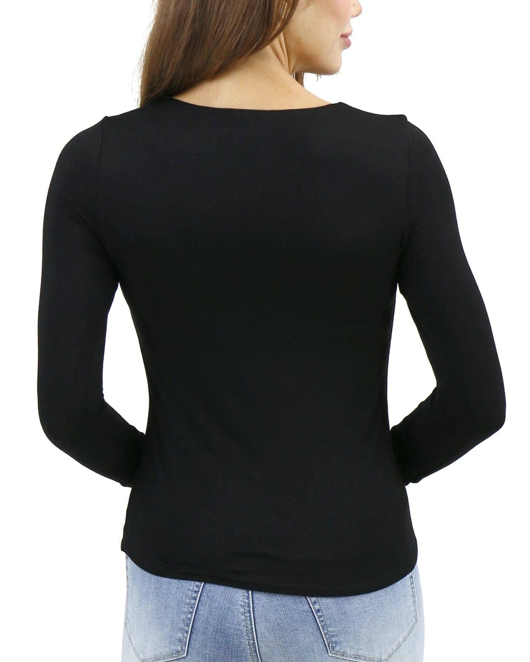 Modal V-Neck Long Sleeve Tee in Black