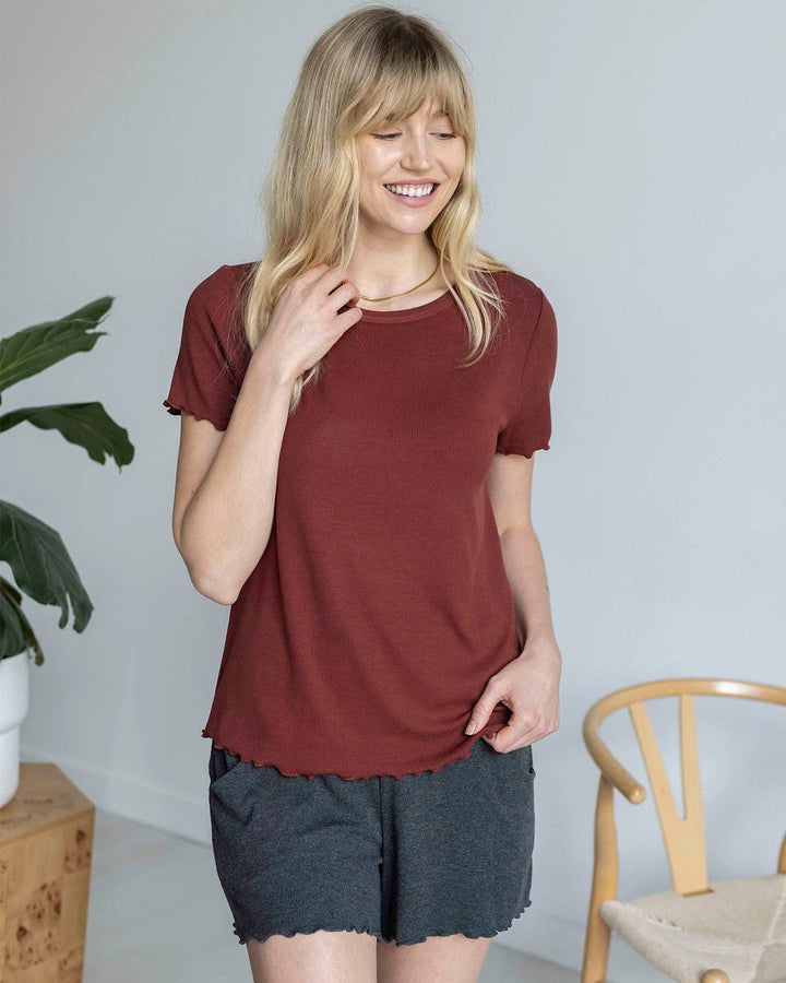 Essential Ribbed Relaxed Fit Tee in Rust