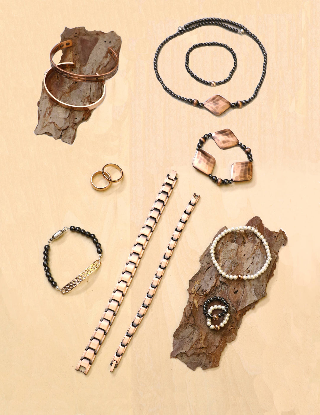 Black Magnetic Stretch With Copper-colored Beads Bracelet