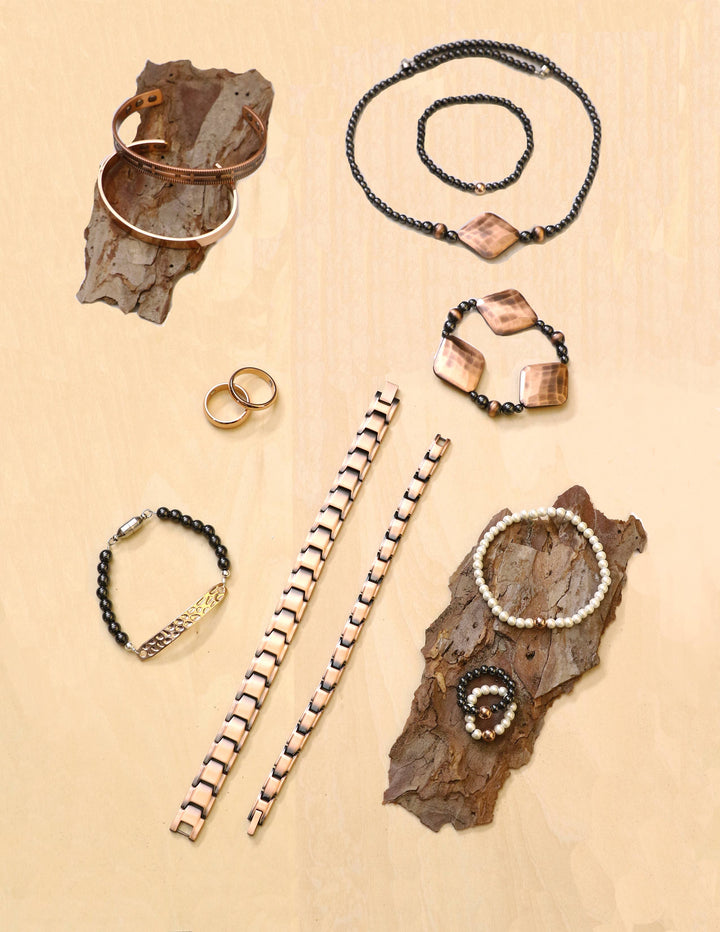 Black Magnetic Stretch With Copper-colored Beads Bracelet