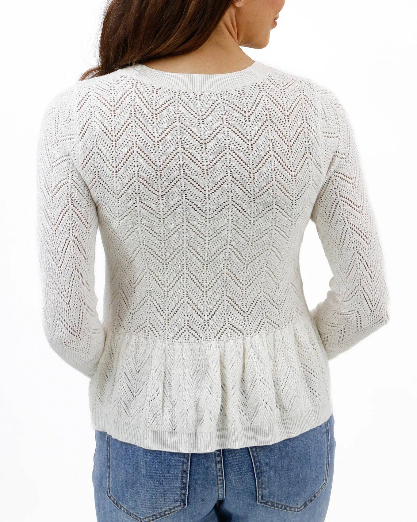 Grace and Lace Pointelle Peplum Cardigan in Ivory – Sublime Boutique