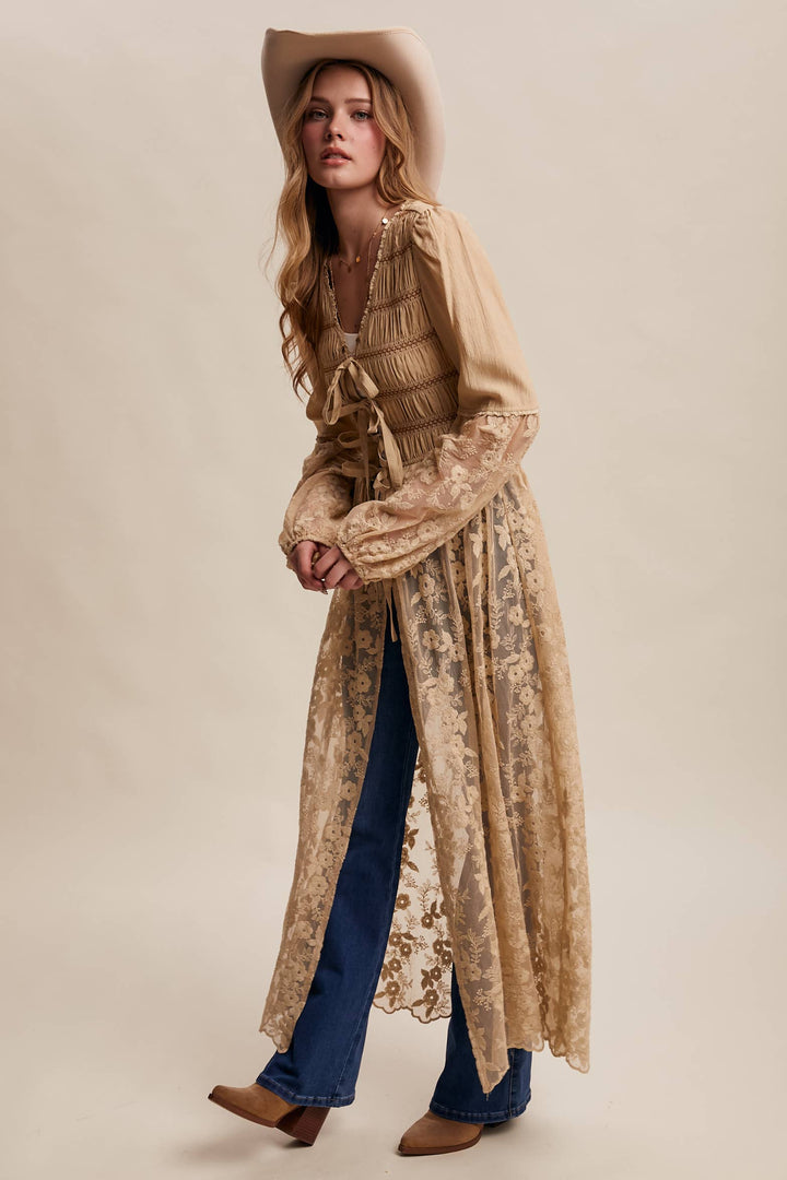 Prairie Romance Lace-Up Maxi Duster