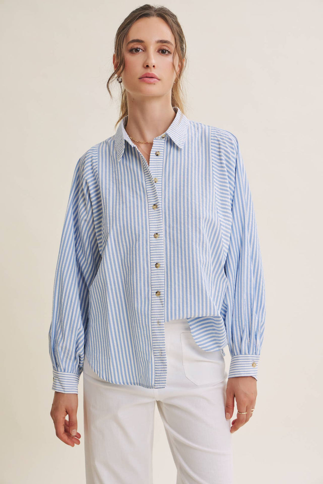 Between the Lines Button-Up - Brick Red