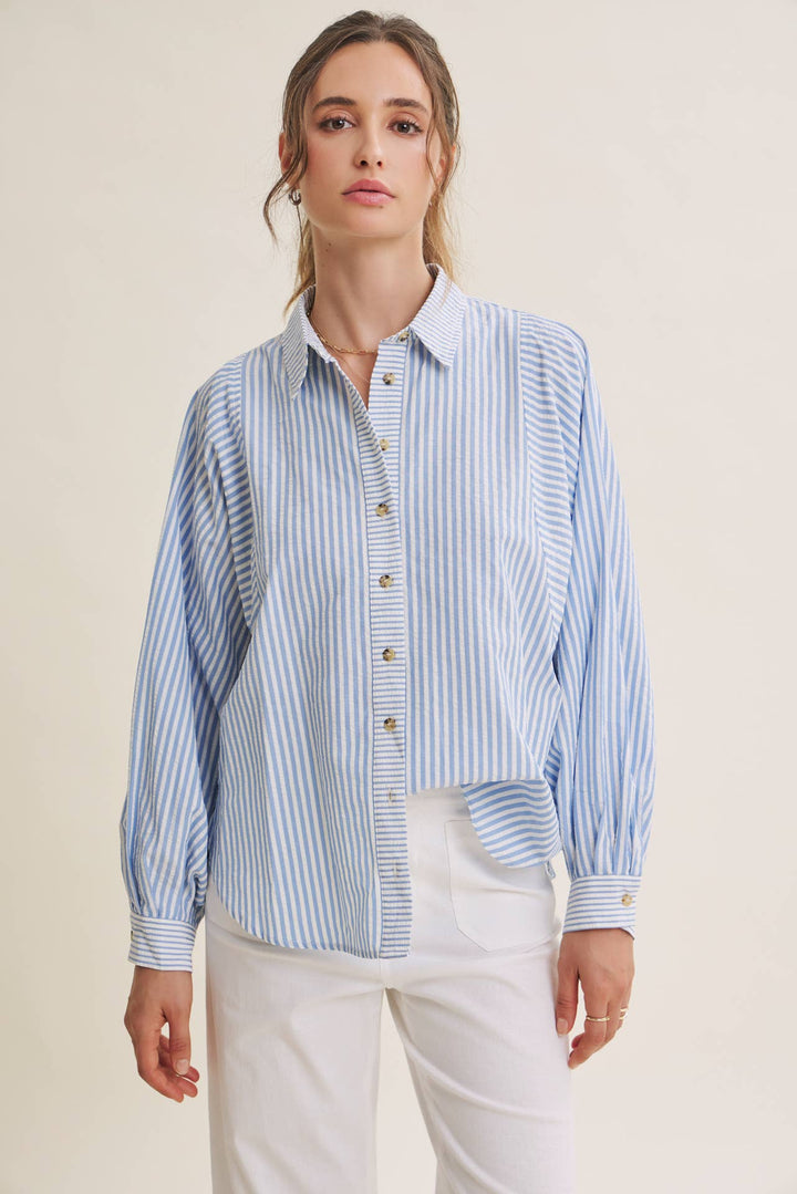 Between the Lines Button-Up - Brick Red