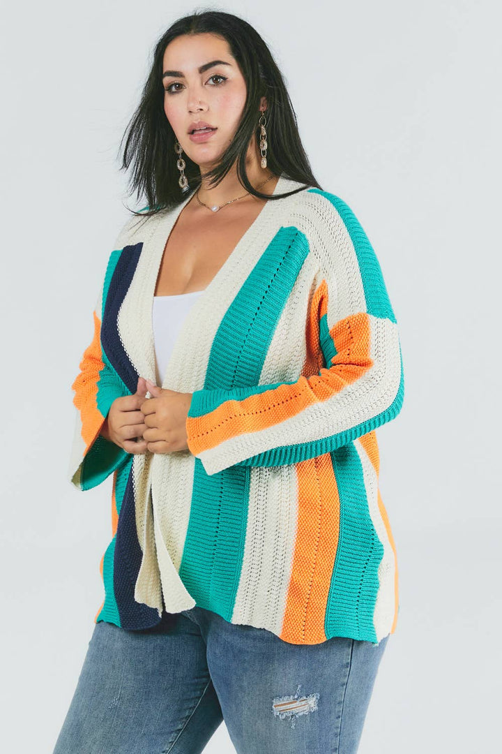 PLUS COLOR BLOCK LONG SLEEVE CARDIGAN