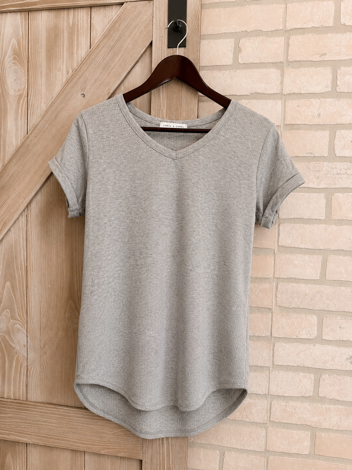 Heather Days Ribbed V-Neck Tee