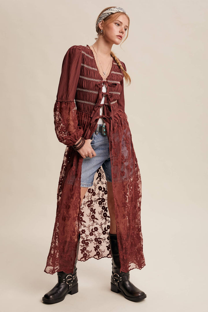 Prairie Romance Lace-Up Maxi Duster