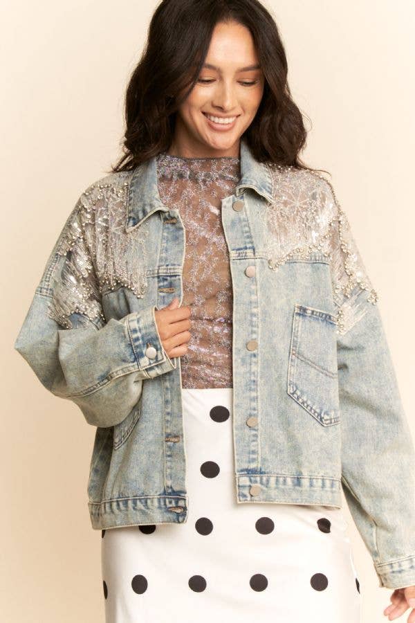 OVERSIZED BUTTON DOWN DENIM JACKET WITH FLARE