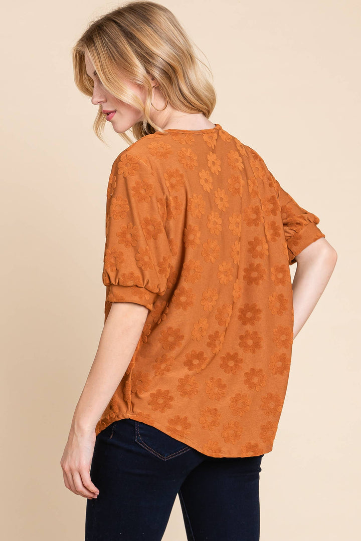 Bloom With Grace Puff Sleeve Top - Camel