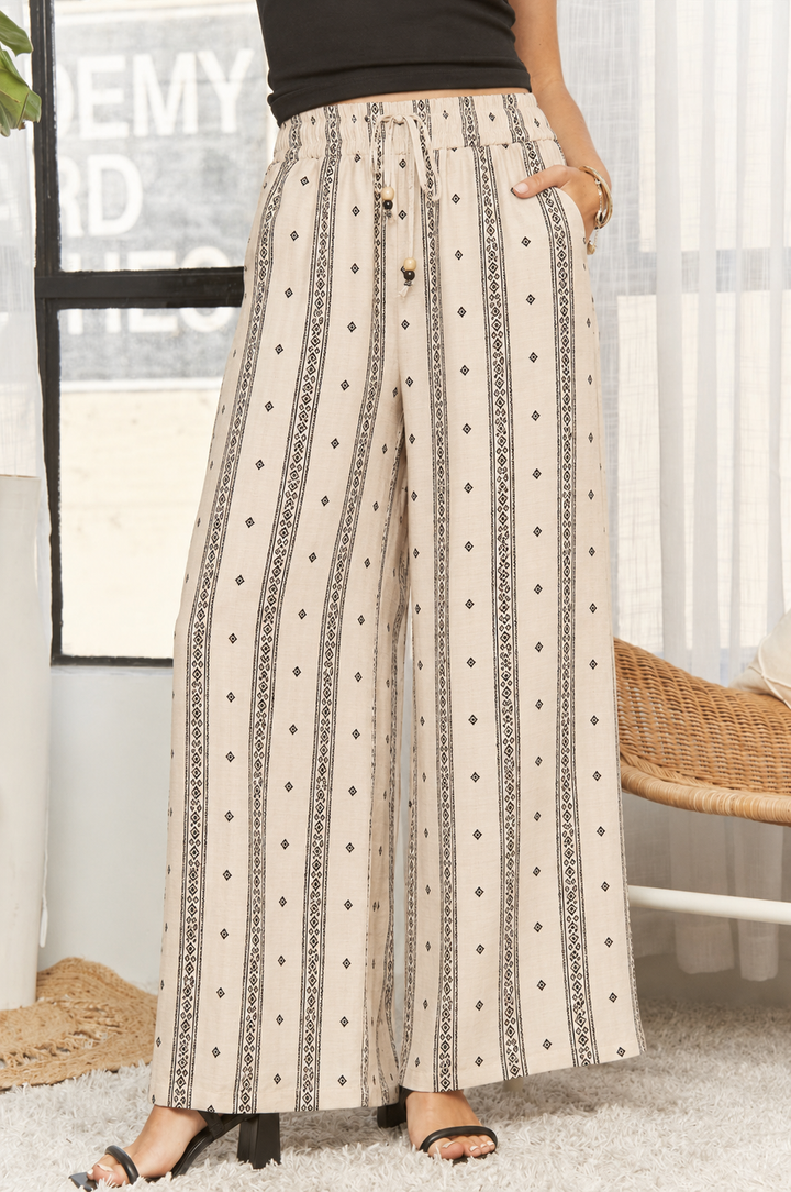 Desert Rhythm Beaded Drawstring Wide-Leg Pants