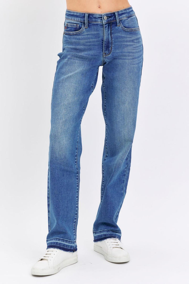 Judy Blue Mid Rise Release Hem Dad Denim Jeans