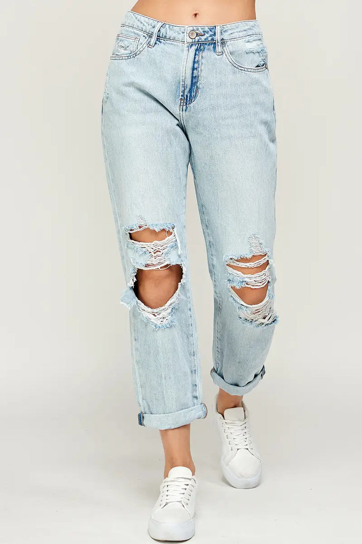 I&M Jeans -  High Rise Boyfriend Jeans - Super Light Wash