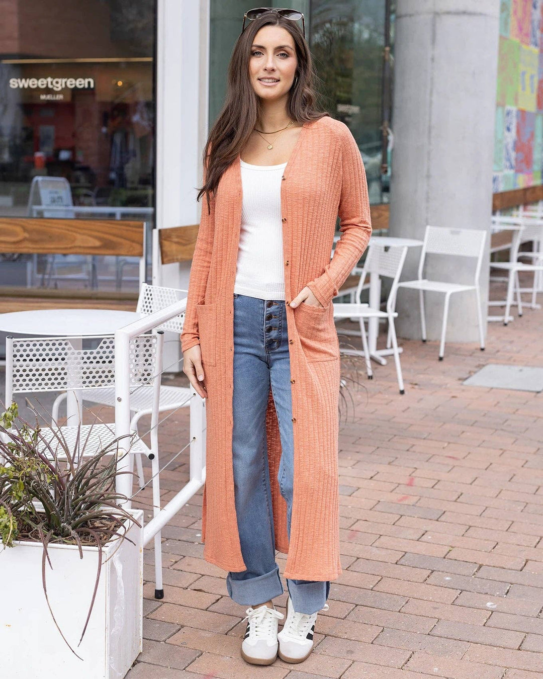 Ribbed Long Duster Cardigan in Sunset