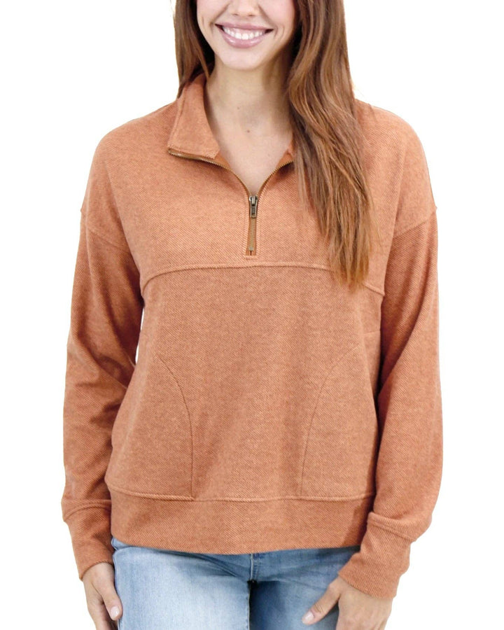 Grace and Lace Cool Day Quarter Zip Pullover in Harvest