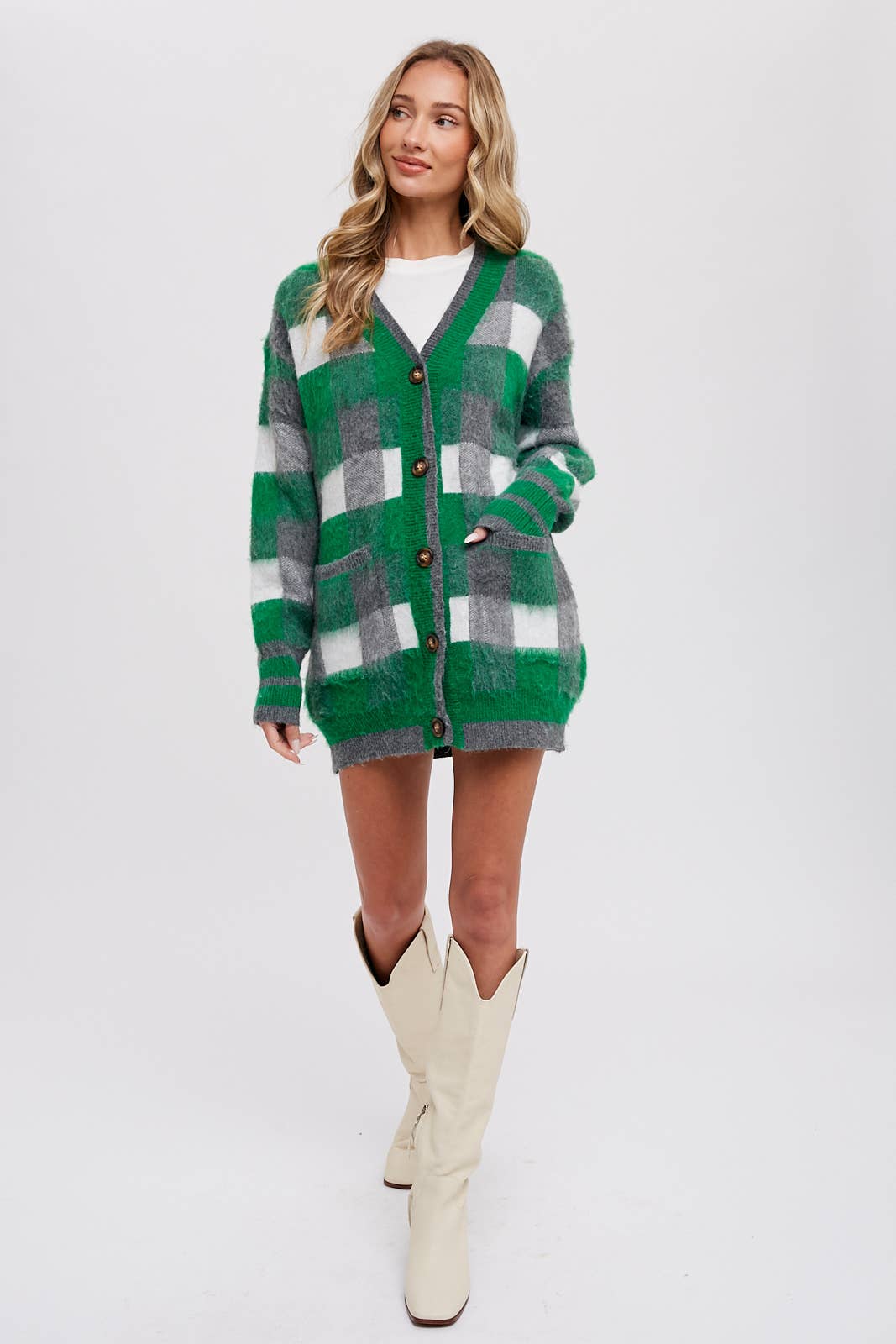 TARTAN PLAID CARDIGAN - Green