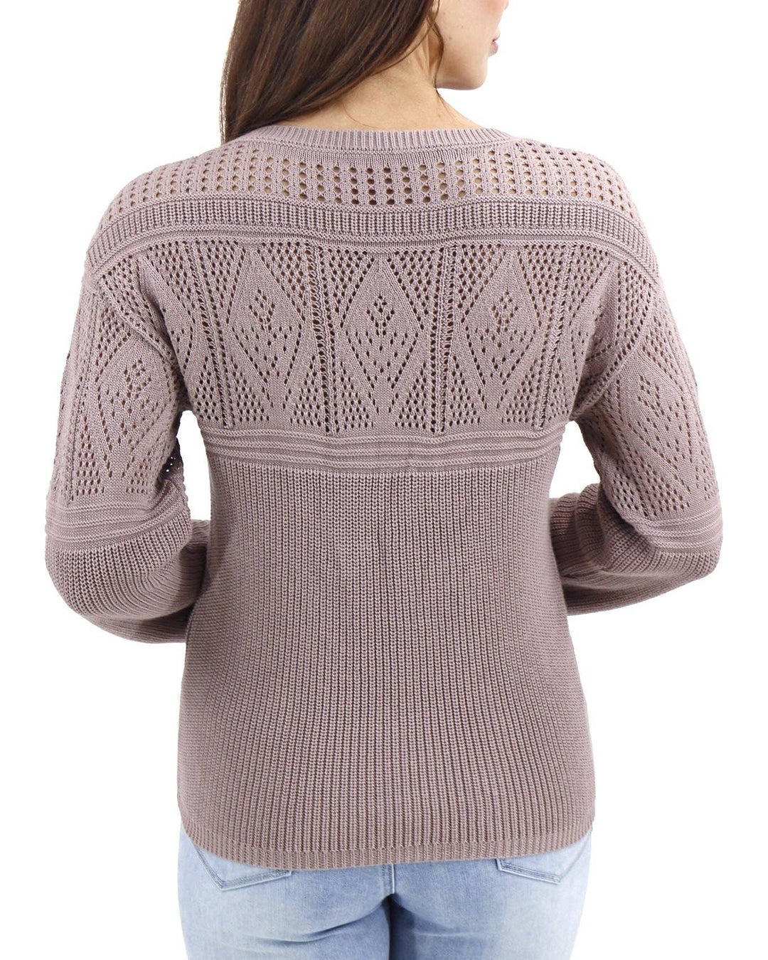 Pointelle V-Neck Sweater in Fawn