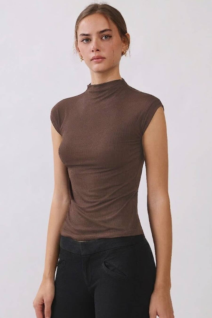 Rib Knit Mock Neck Top - 4 colors